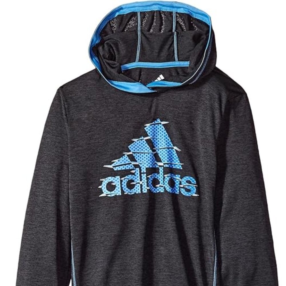 Adidas Boys Coast Hooded Hoodie Pullover Grey Light Blue Size 4 Brand New